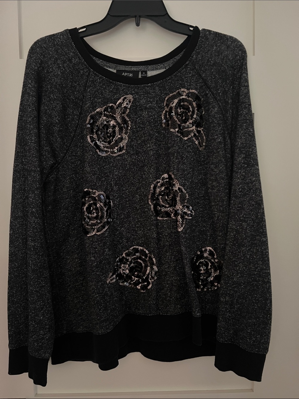 Apt. 9 Black Sparkle Rose Sequin Crewneck Sweatshirt